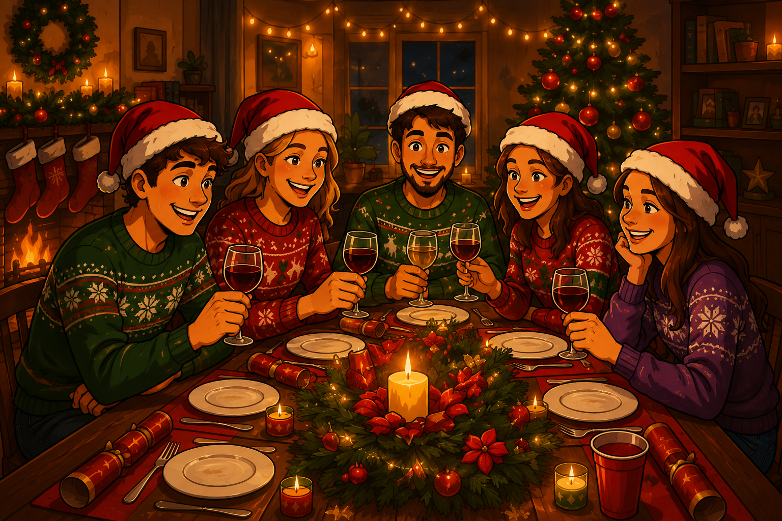 Kerstdiner in de zomer met kerstversiering
